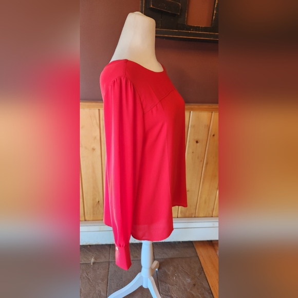 Loft Red Long Sleeve Blouse With Button Back Size Small - Picture 4 of 11